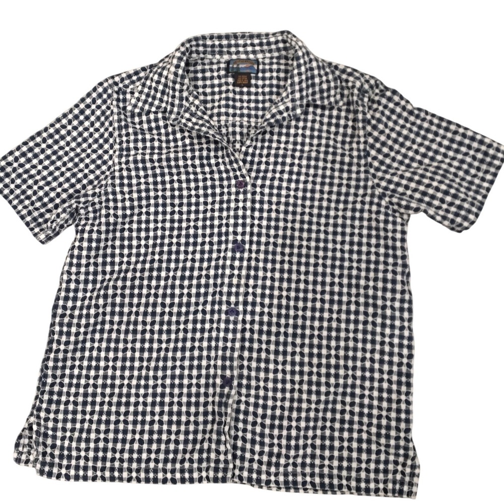 Shaver‎ Lake Womens Blue White Geometric Print Cotton Button Down Shirt Large